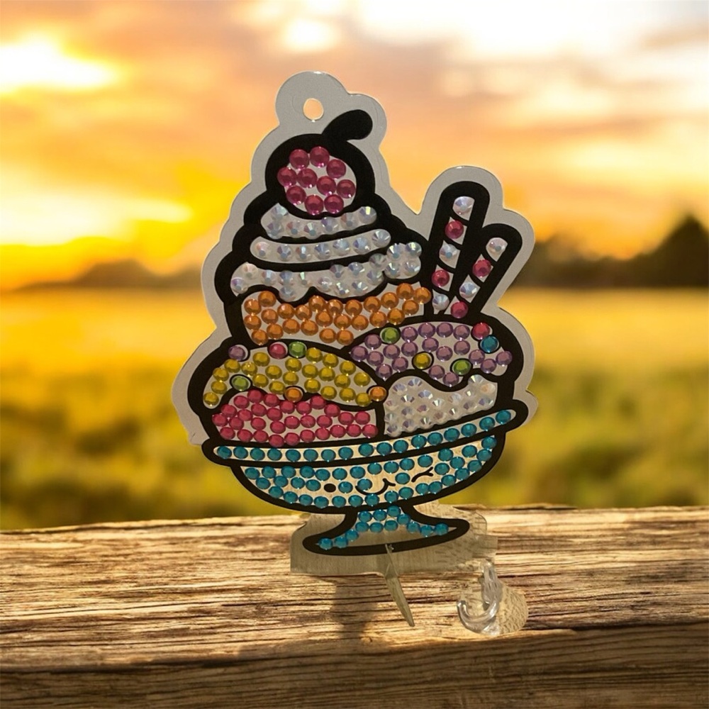 Ice Cream Diamond Art Suncatcher ✨ Sparkly Window Decor w/ Stand or Hook Sealed